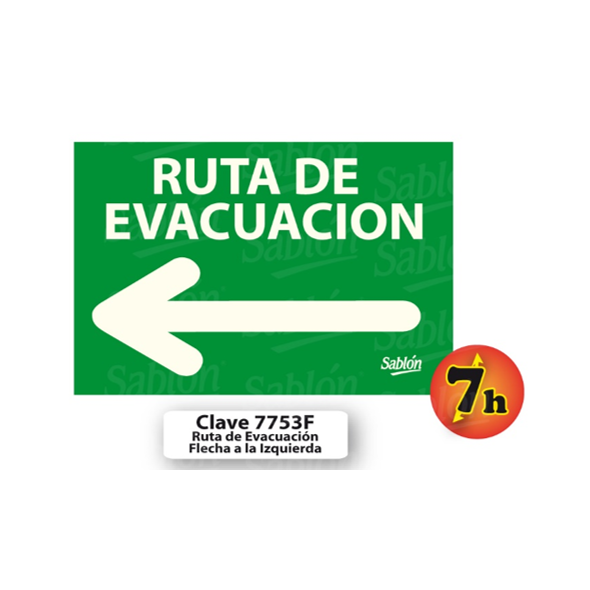 SENAL DE RUTA DE EVACUACION FLECHA IZQ FOSFORESCENTE 7753 F